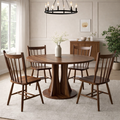47" Round Walnut Dining Table with 4 Windsor Spindle Back Chairs 5-Piece Dining Set