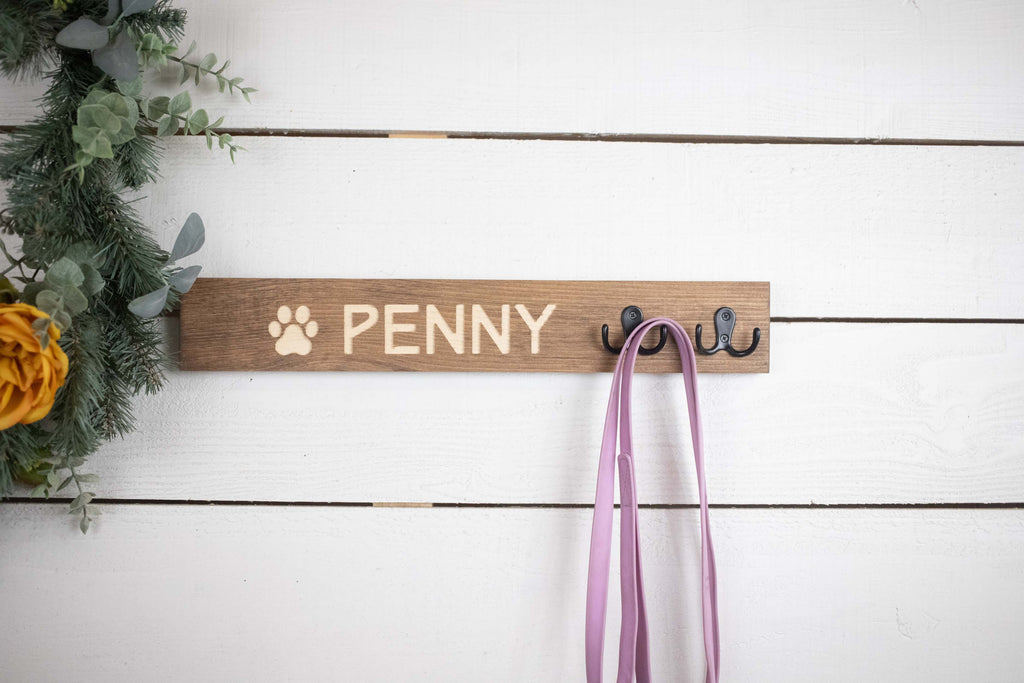 Horizontal Personalized Leash Holder, Engraved Backpack Hook, Customizable Coat Hook,