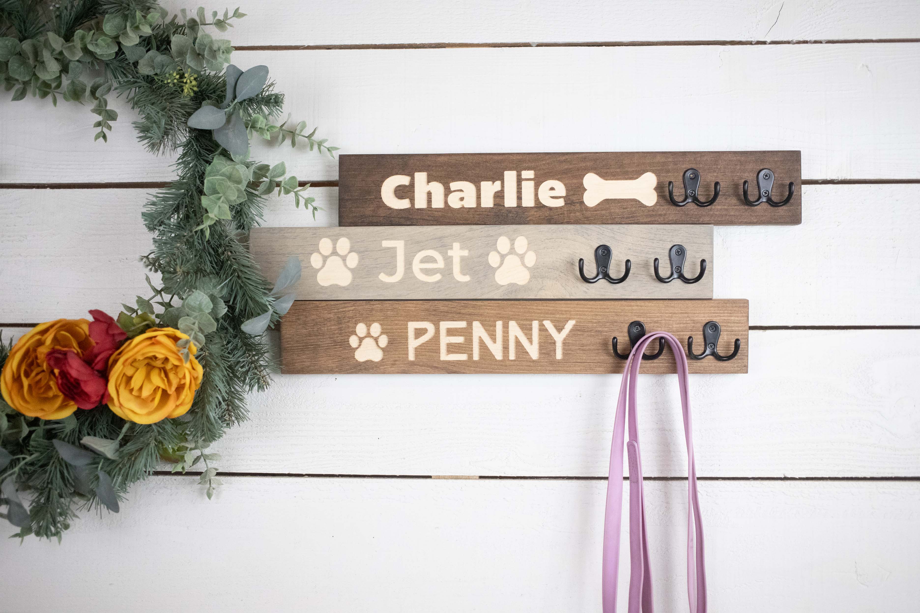 Horizontal Personalized Leash Holder, Engraved Backpack Hook, Customizable Coat Hook,